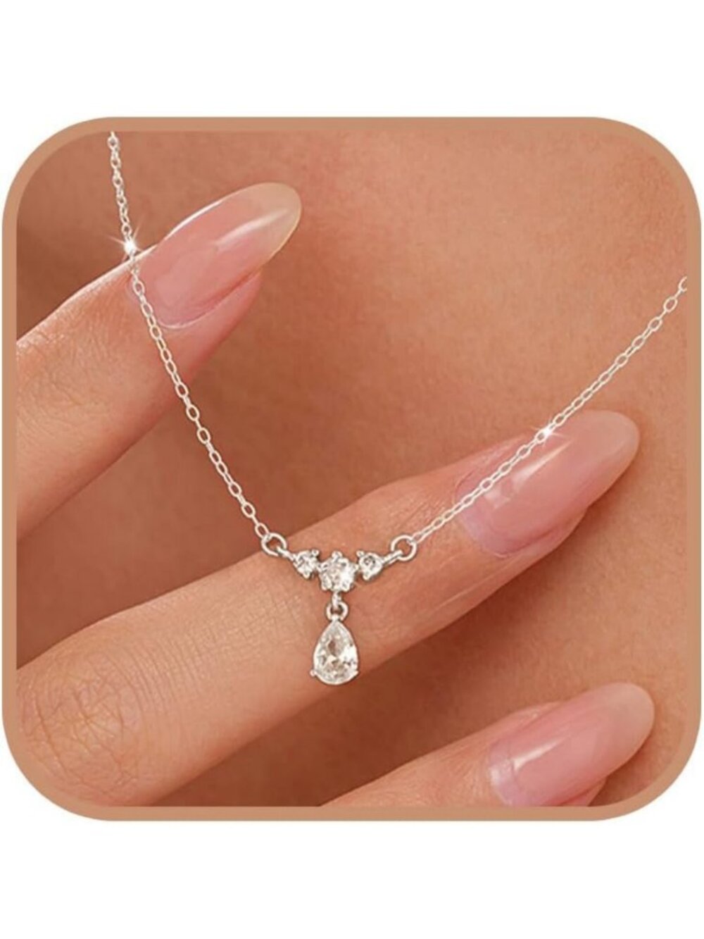 Dainty 925 Sterling Silver Teardrop Necklace with Cubic Zirconia for Women